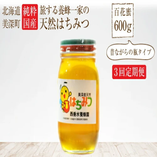 北海道美深産 天然はちみつ600g（瓶） 3回定期便 【定期便・蜂蜜