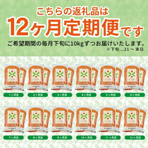 ≪12ヶ月定期便≫特別栽培米 つや姫 10kg×12ヶ月 計120kg 山形県庄内産