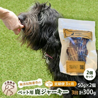 定期便3回）千葉県で獲れた鹿ペット用ジャーキー(2個セット）100g