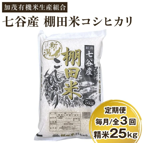 定期便3回毎月お届け】新潟県加茂市 七谷産 棚田米コシヒカリ 精米25kg