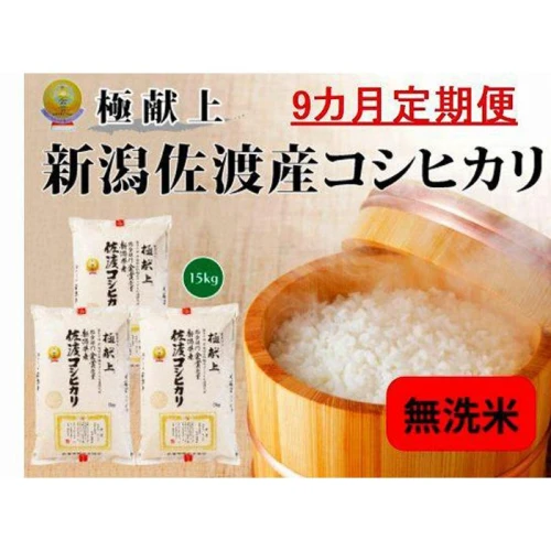 無洗米15kg 新潟県佐渡産コシヒカリ15kg(5kg×3)×9回「9カ月定期便