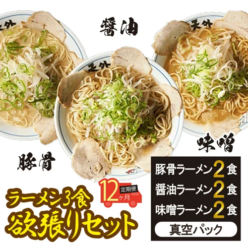 12ヶ月定期便】岐阜老舗ラーメン店天外 ラーメン3食欲張りセット（醤油