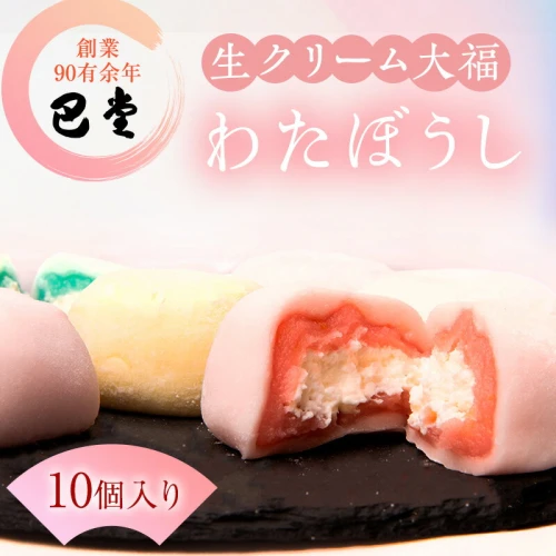 巴堂のわたぼうし（大福 10個） 和菓子 和スイーツ おやつ お茶うけ お茶のお供 生クリーム大福 生菓子 和生菓子