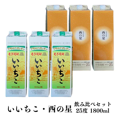 麦焼酎 いいちこ 西の星 パック 飲み比べセット 25度 1800ml 各3本 麦